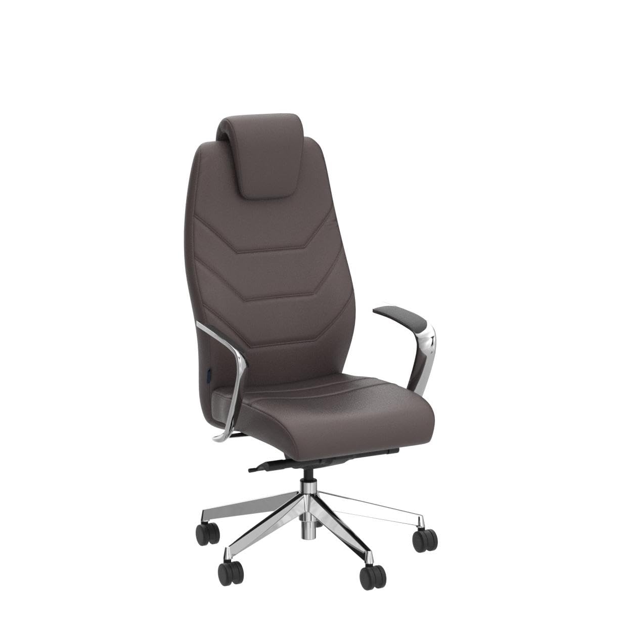 Silla de oficina de piel auténtica con respaldo alto, base giratoria de aluminio, mecanismo reclinable ergonómico, piel auténtica, color marrón oscuro