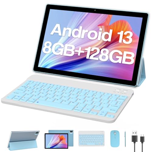 Keyboard Tablet 10" Android 13 Tablet 2 in 1 Tablet 8GB+128GB Game Tab + Case Wireless Mouse Stylus Pen Screen Protector 10.1" Tablets PC
