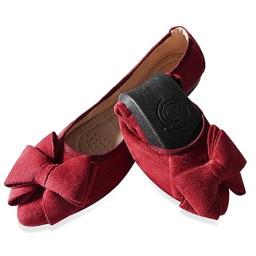 Image of MACHSWON Ballet Flats for Women Comfortable Women's Flats Ballerina Folding Pumps Casual Dress Pointed Toe Black Flats Shoes Women(Wine red, Size 4)