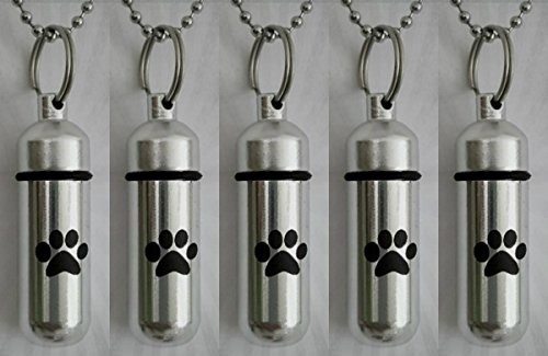 Pasco Specialty Product Five Pet/Dog/Cat - Personal Cremation URN Keepsakes with Large Laser Engraved Paws - Includes Velvet Pouches, Ball-Chains & Fill Kit
