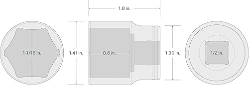 Vista 6 de TEKTON 1/2 Inch Drive x 1-1/16 Inch Shallow 6-Point Socket SHD22027 Estándar,Profundo