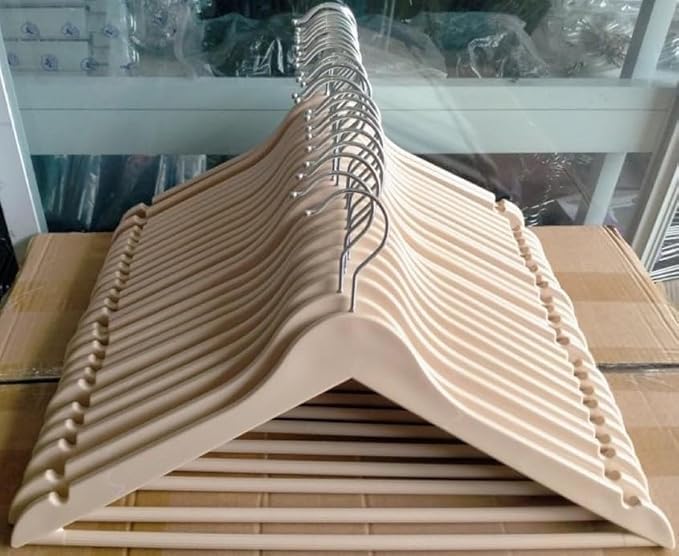 Image of HEA-vy Duty Plastic Hangers | Wooden Look, Non-Slip, Space-Saving Wardrobe Hanger for Clothes, Shirts, Suits & Coats (Pack of 10)
