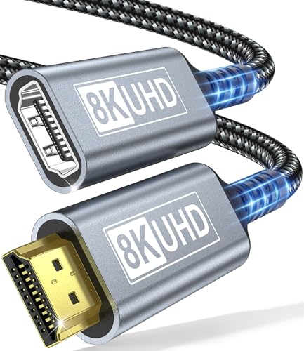 ZEENVIC Rallonge HDMI 1M Câble, Câble d'extension HDMI 2.1 Mâle vers Femelle 8K@60Hz 4K@120Hz/144Hz 48Gbps, High Speed UHD eARC HDCP 2.3, Compatible avec TV Stick,...