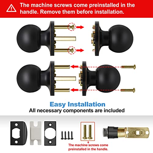 Bestten Oil Rubbed Bronze Passage Door Knob Set With Removable Latch Plate, Nonlocking Ball Door Knob, All Metal #TOP2