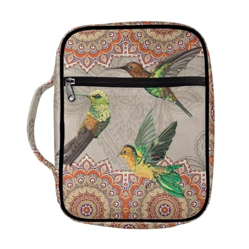 Coldinair Boho Hummingbird Bible Cover Case for Women,Carrying Book Cover Bible Holders with Handle and Zippered Pocket,Fits for Standard/Large Size Bible