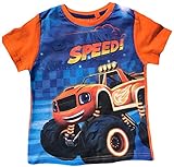 Monstertruck Blaze als T-Shirt in blau oder orange in den Gr. 98 104 110 116 122 128 cm Körperhöhe.