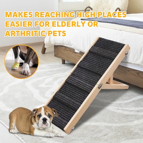 Dog Ramp, Wooden Foldable Dog Ramp,4 Adjustable Heights from 9.4\" to 17.7\", Portable Pet Ramp for Low Beds Or Couches - Small Dogs Or Cats Only,31.5\" Long