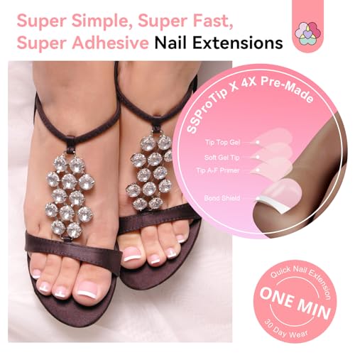 SAVILAND Gel Nail Kit for Toe: 18 Sizes All-In-1 Gel Nail X Kit with U V Light 216 Pcs Pink Toe Nail Press On with Solid Nail Glue VE & Castor Oil LED Nail Lamp Nail Drill Professional DIY Manicure