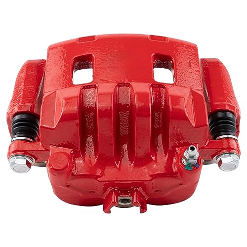 Image of TRQ Front Left Brake Caliper w /Bracket Performance Red Drivers Side | For 2005-2006 Saab 9-2X 2002-2014 Subaru Impreza 2003-2005 Legacy