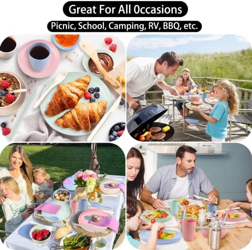 DIYJEP 32PCS Plastic Plates and Bowls Sets,Premium Camping Dinner Set for 4,Unbreakable Cups Bowls Plates and Cutlery Set,Lightweight Reusable Dinnerware Sets for Picnic Outdoor Party