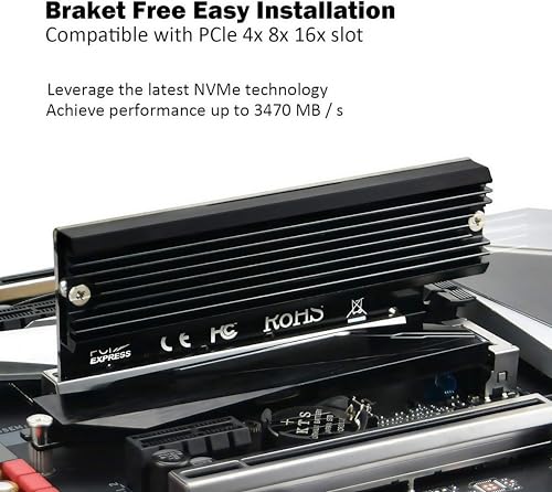 Image of PCI Express 3.0 4X 8X 16x to M.2 NVMe and AHCI SSD Adapter Card with Heat Sink, Bracket-Free and Compatible with Samsung 960 970 EVO PRO WD Black and More