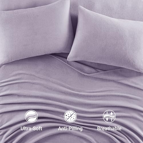 Image of True North by Sleep Philosophy Micro Fleece Bed Sheet Set, Warm, Sheets with 14 inch Deep Pocket, for Cold Season Cozy Sheet-Set, Matching Pillow Case, Twin XL, Lavender, 3 Piece