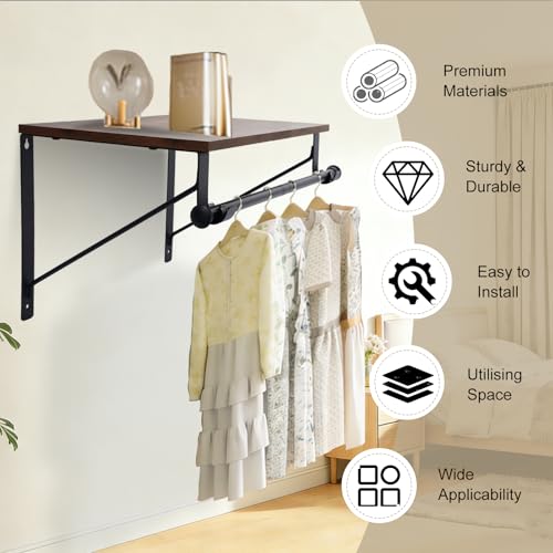 Estante de armario de pared con barra ajustable y soportes de almacenamiento resistente 3