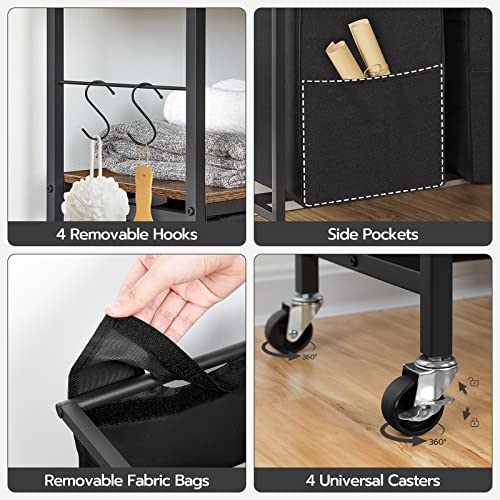 Hoobro Laundry Hamper, Laundry Basket With Hooks, Laundry Sorter With 2 Pull-Out And Removable Bags, 2 Shelves, Bathroom, Laundry Room, Rustic Brown And Black Bf22Xy01 #TOP5