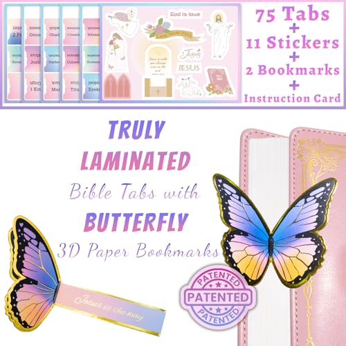 Image of Bible Tabs with 3D Butterfly Paper Bookmark, Laminated Bible Tabs for Women, Christian Gifts, Large Print Bible Index Tabs, Bible Study Supplies (Rainbow2)