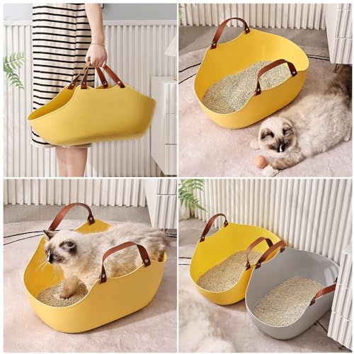 Arenero portátil para gato con bordes altos y asas miniatura 2
