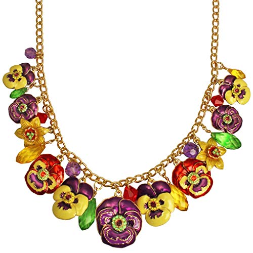 Ritzy Couture Women’s Multi Color Pansy Daffodil Garden Party Charm Necklace (Goldtone) - Flower Theme Dangling Ornament #TOP1