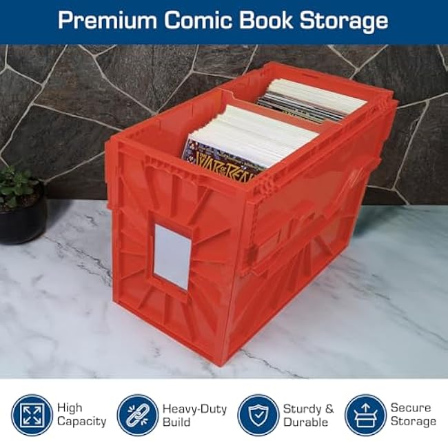 BCW Short Comic Book Bin | Holds 150 Comics | Stackable Plastic Storage | Acid-Free Organizer | Red, Single