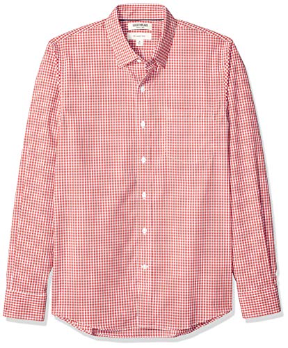 Marca Amazon - Goodthreads - Camisa cómoda de popelín elástico con manga larga, corte entallado, y de cuidado fácil, para hombre, Rojo Check, US XXL (EU XXXL - 4XL)