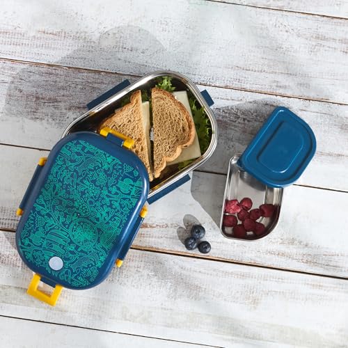 Image of Chumbak Sundarbans Gondh Insulated Stainless Steel Lunch Box 650 ml with Two compartments| Easy to Carry | Leak Proof | Durable | Tiffin for Kids