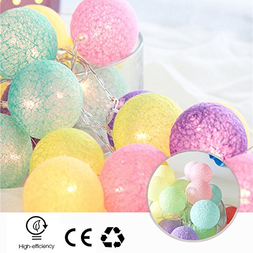 Guirlande lumineuse Led, DOTBUY Intérieur Pile Lumiere Décoration Chambre Enfant Boules Coton Chaîne Leds Pour Maison La Saint Valentin Noël Fêtes Mariage (1.8m / 10 Boule lumière, Couleur fantaisie)