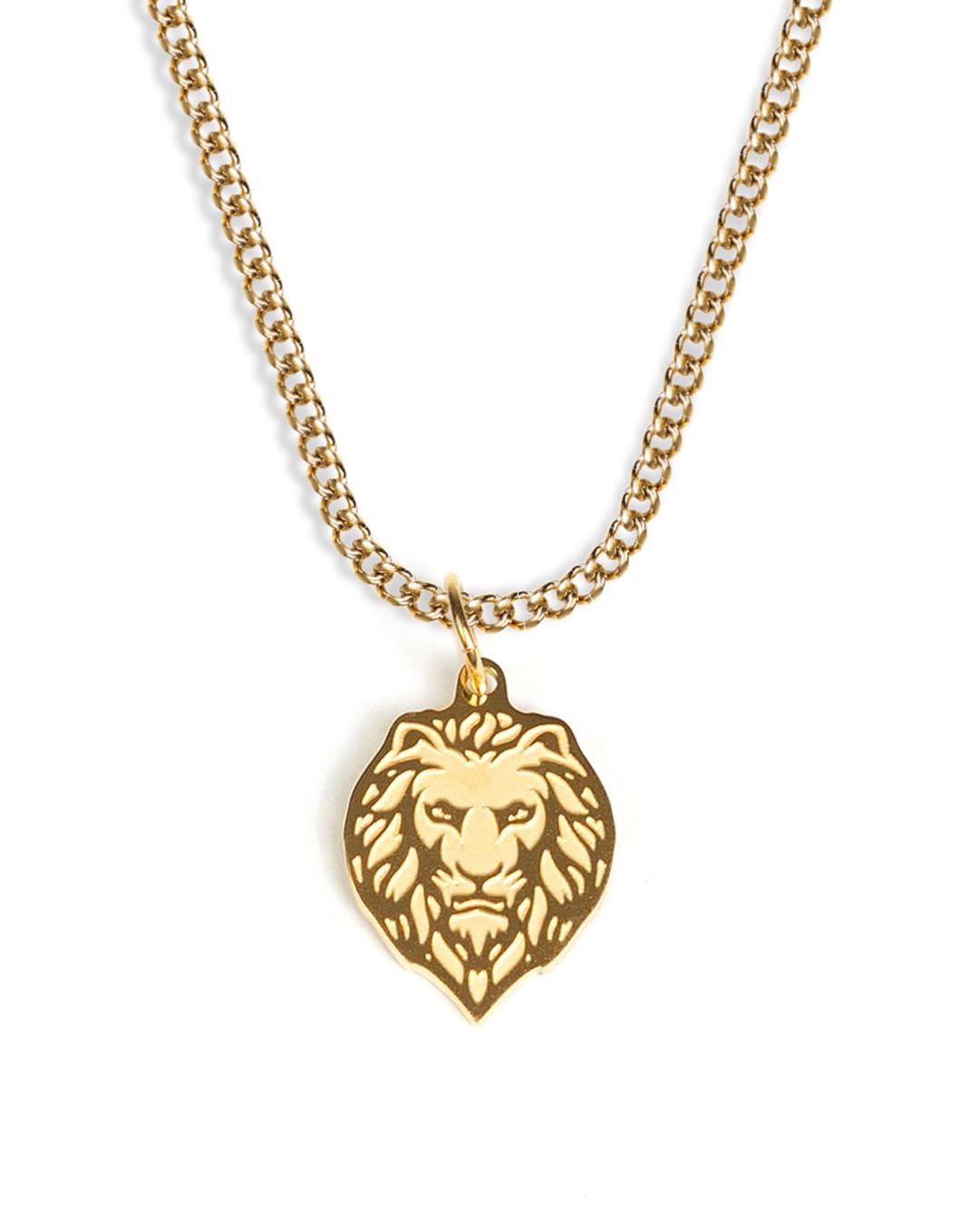 Löwe Kette mit Anhänger für Herren und Damen - Streetwear Cuban Halskette mit Sternzeiche Löwe Anhänger aus Edelstahl und 18K Gold - Wasserfeste Kette - 50-55cm Länge verstellbar