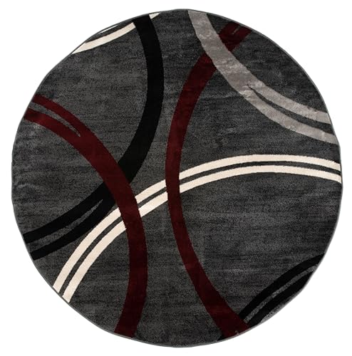 Rugshop Modern Wavy Circles Design Round Area Rug 8' Red