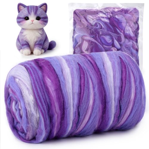 Image of Wool Roving 7.02oz Colored Natural Needle Felting Wool Bulk for Spinning, Arm Knitting Blanket, Wet Felting, Handcrafts, Yarn Roving for DIY Craft Materials(Lavender Ombre)