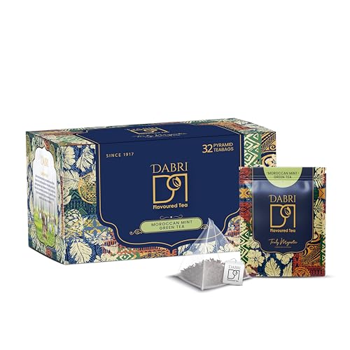 Image of Dabri Moroccan Mint Green Tea 32 Pyramid Dip Tea Bags | Premium Loose Leaves with Natural Taste | Rich in Antioxidants | Supports Weight Management & Helps Maintain Healthy Blood Pressure