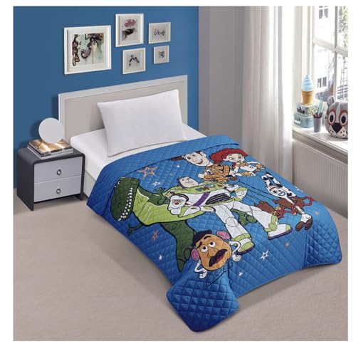 Jay Franco Toy Story Twin Quilted Bedspread Fairground Stars, Blue, JF14533