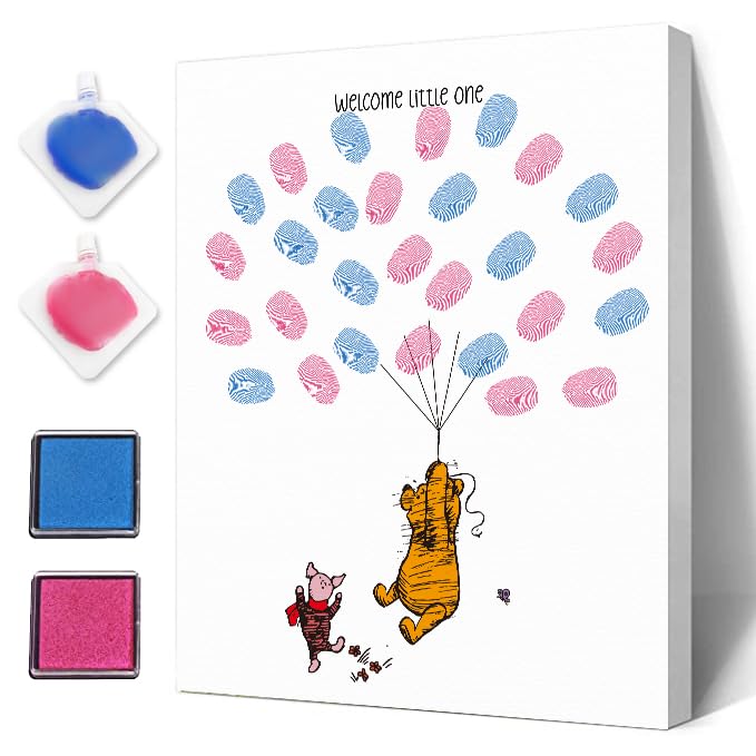 Image of Gender Reveal Fingerprint Tree for Baby Shower, Bear Baby Shower Gender Reveal Game, Cute Animal Baby Shower Guest Book Party Ideas for, Gender Reveal Party Ideas, Gender Reveal Keepsake Game