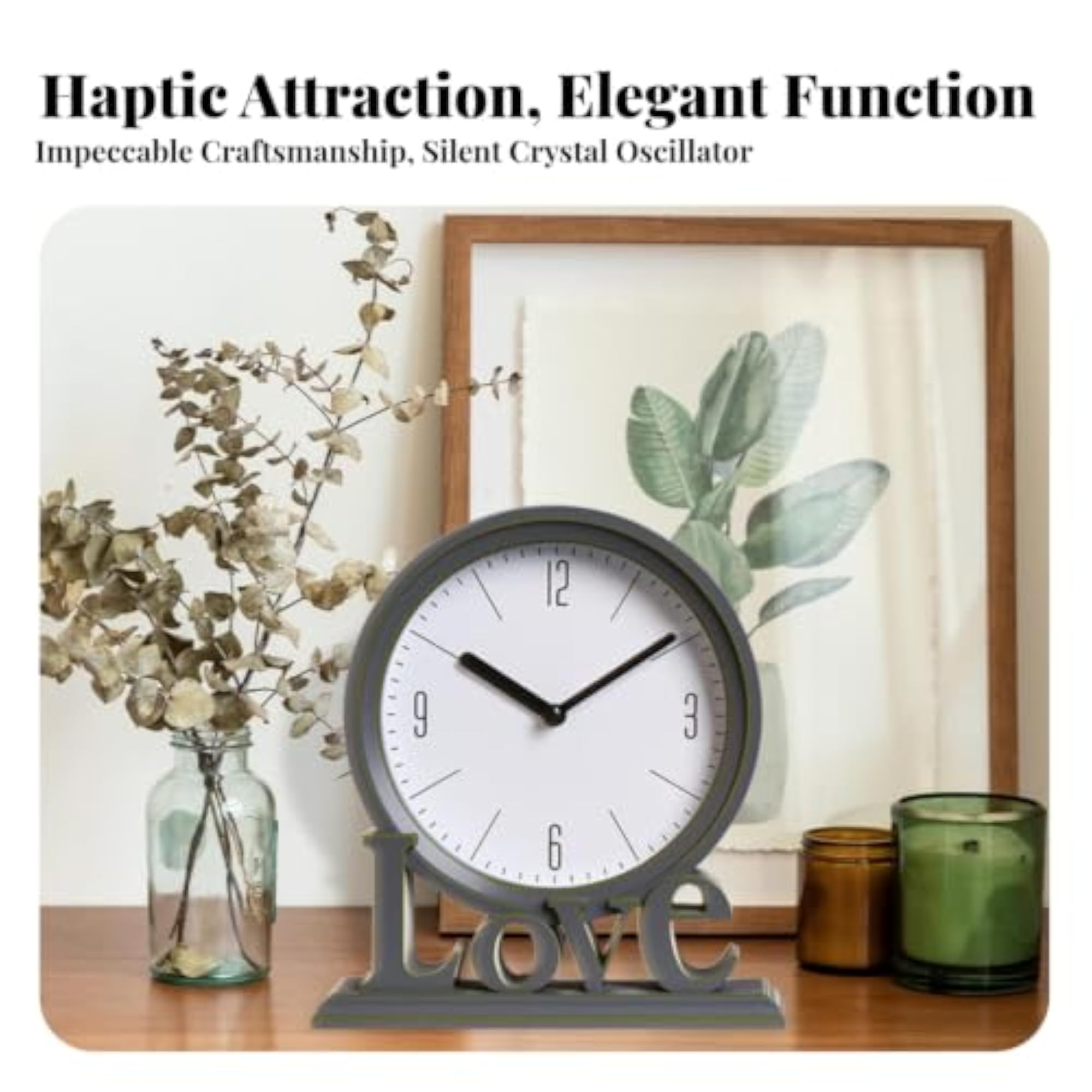 Decorative Retro Small Analog Table Clock with Pedestal Base, Beige