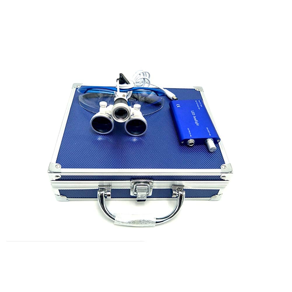 JOZZY Lupa,con Luz, Binocular Quirúrgico 3.5X 420Mm Distancia de Trabajo Vidrio Óptico con Lámpara de Luz de Cabeza LED+Caja de Aluminio