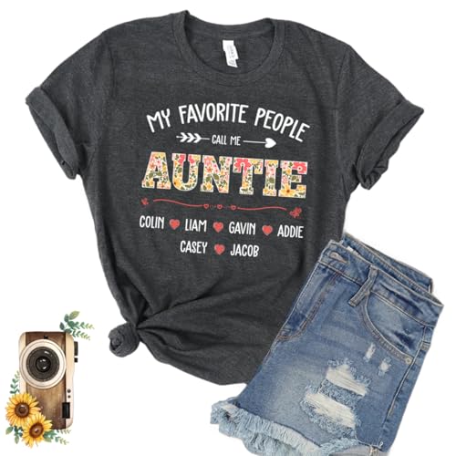 Personalized Auntie Floral Shirt, Custom My Favorite People Call Me Auntie Shirt with Grandkids Name, Customized Auntie Flower T-Shirt for Women Mother's Day, Birthday S to 4XL