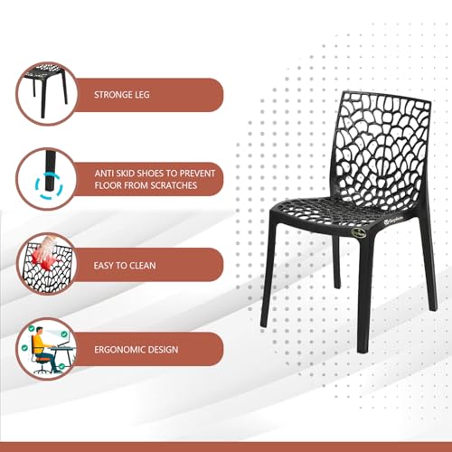 Image of Web Plastic Chair Living Room Without Arm Chair (Jali) Gloss Finish Chair Home, Office, Restaurant, Cafe, Garden, Stackable Chair (3, Black, Standard)