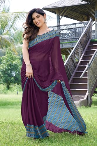 Image of MIRCHI FASHION Saree for Woman Chiffon Georgette Polka Dot Border | Plain Lightweight Women's Sari with Printed Pallu and Blouse Piece