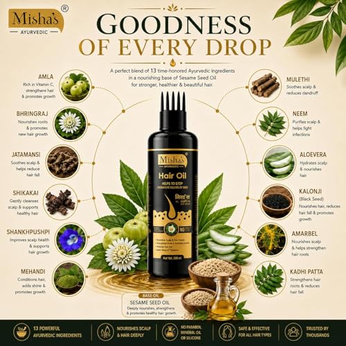Image of Misha Ayurvedic Hair Oil for Hair Growth & Hair Fall Control with Bhringraj, Amla & Shikakai 100 ml (Pack of 3)