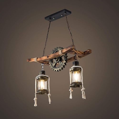 Miniatura 3 de Eapmic Lámpara colgante industrial retro de 2 cabezales, con forma de engranaje de granja, personalidad creativa única, lámpara de isla de techo