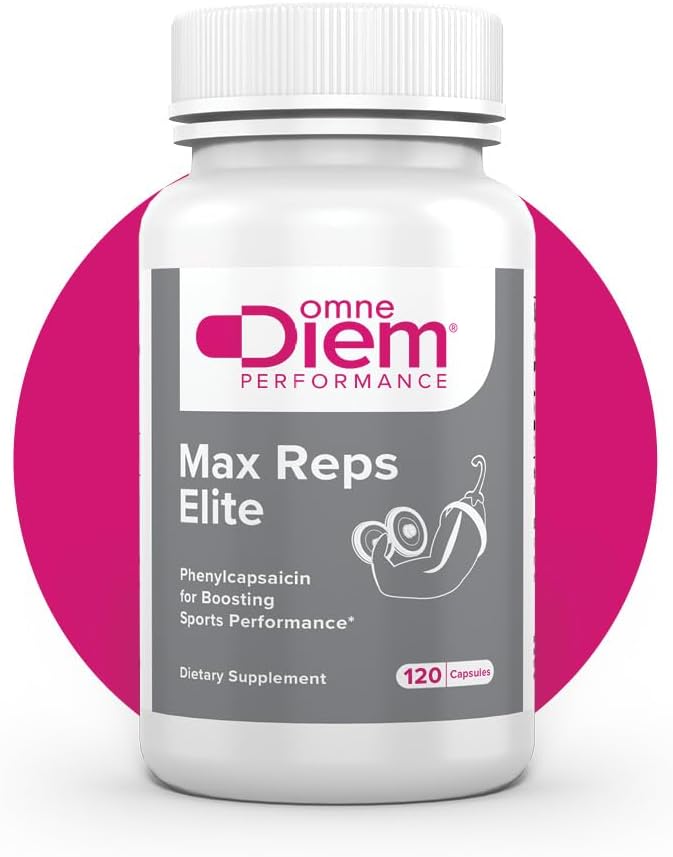 Omne Diem Max Reps Elite Capsules - Phenylcapsaicin Sports Performance Dietary Supplement - Supports Maximum Workout and Recovery & Reduces Fatigue - for Men & Women - 120 ct