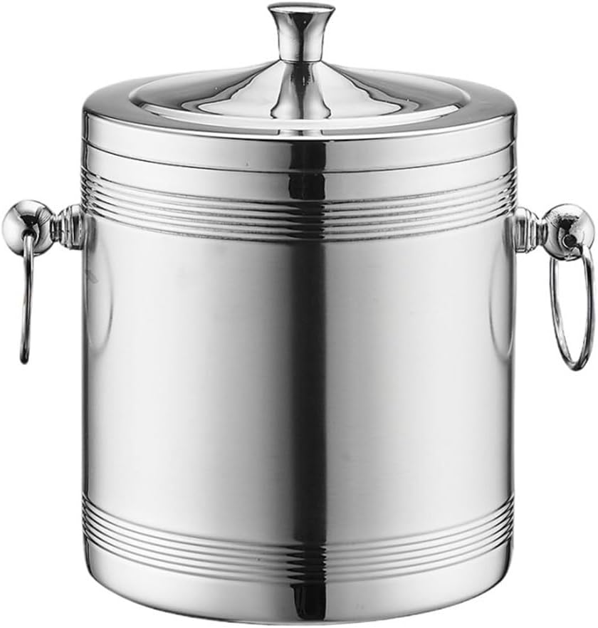 バーアイスバケツ 蓋付き金属製二重壁アイスバケツ。カクテルバー、パーティー、ワインやシャンパンの冷やしに最適。 シャンパンバケツ(大