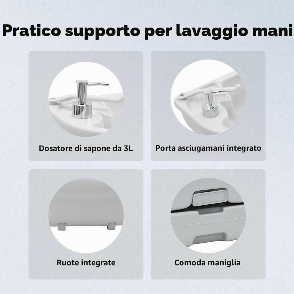 vidaXL Set di Toilette per Il Campeggio 2 PCS Grigio e Bianco, Giardino e terrazza, Set WC Portatile Moderno, comodità per Camping, igiene Outdoor, Must-Have Estivo