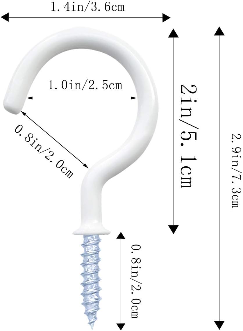 12 Pack Vinyl Coated Ceiling Hooks,Screw-in Mug Hooks,Multi-Function Wall Hooks Kitchen Hooks Cup Hooks for Indoors Outdoors (White, 2 Inch)