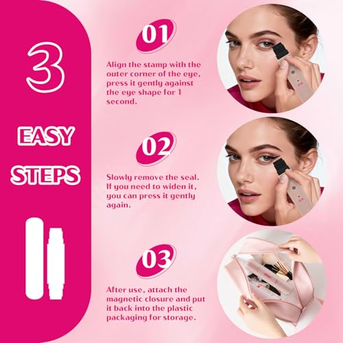 Eye Liner Stamp,Sello de Delineador de Ojos de doble cabeza,Eyeliner Stamp Waterproof Negro,cierre magnético, Natural, las manchas, de secado rápido, ideal para fiestas, viajes, trabajo y bodas - imagen 5
