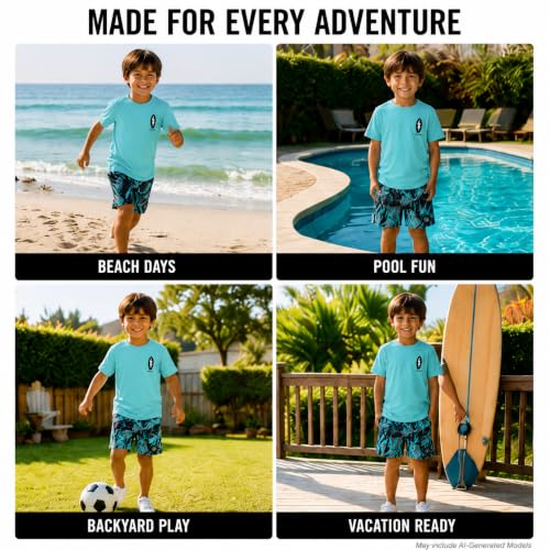 Image of Volcom Baby Boys Swim Set - 2 Piece Short Sleeve Swim Shirt Graphic Tees & Board Shorts - Infant Toddler Little Boys Swimsuit