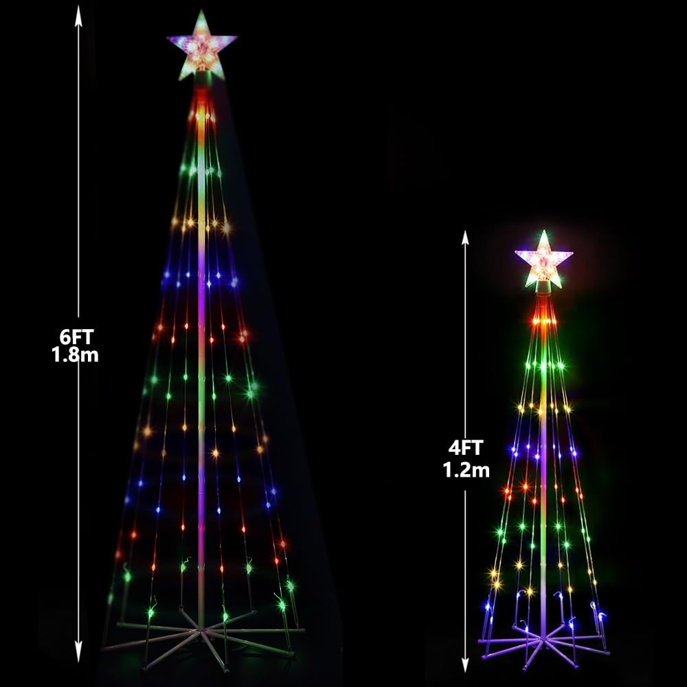 Guirlande lumineuse pour sapin de Noël avec cimier d'arbre, étoile de sommet alimentée par énergie solaire, 8 modes, minuterie, 1,8 m + 1,2 m, lumières LED étanches coniques pour intérieur ou