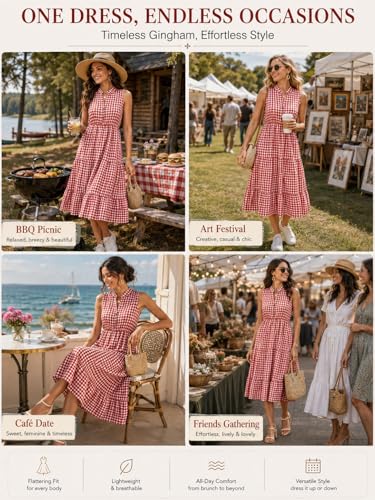 Image of BROVAVE Womens 2026 Summer Sleeveless Shirt Dress Collar Striped V Neck Casual Midi Dresses