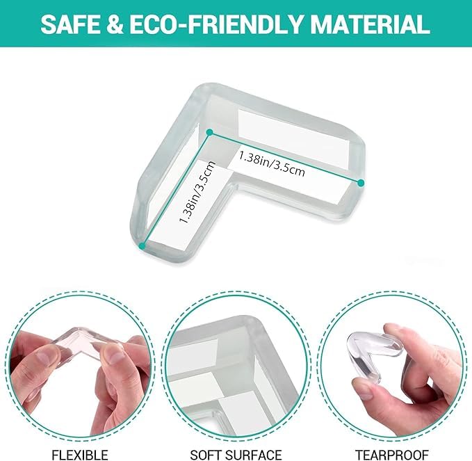 Image of Baby Proofing Edge and Corner Guards, Crystal Clear, 10 Piece Set,Soft and Transparent Furniture Corner Protectors with High Resistant Adhesive