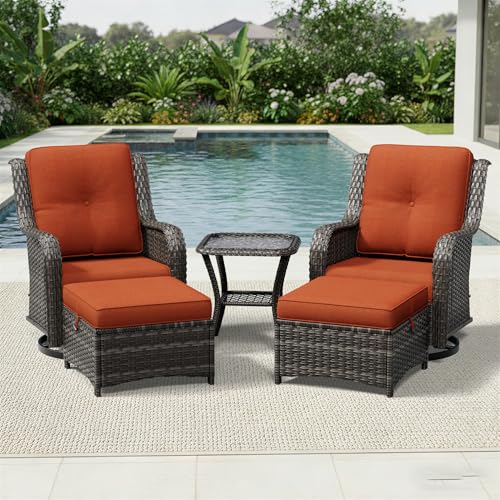 Image of Joyside 5 Piece Wicker Patio Furniture Set, Outdoor Swivel Rocker Patio Chairs with High Back, Deep Seating, Wide Armrest, Thickened Cushions, Outdoor Furniture for Deck, Porch Use