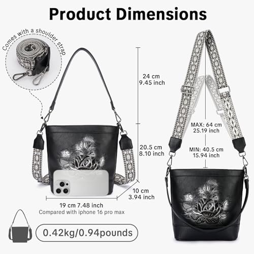 Image of Crossbody Purses for Women, Trendy Embossed Vegan Leather Bucket Bag, Travel Shoulder Handbag with 2 Detachable Straps