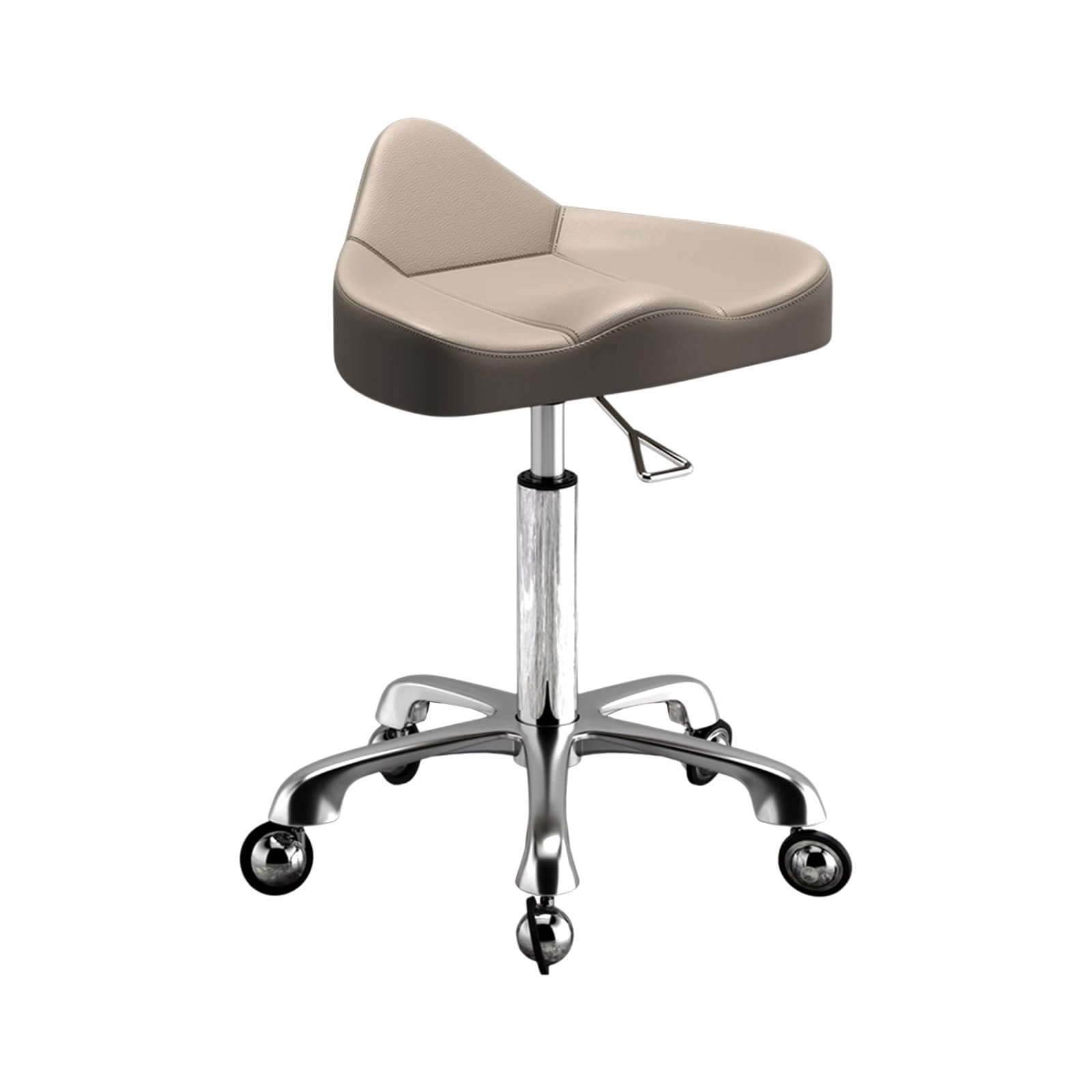 Rollhocker Höhenverstellbar 42-59cm Arbeitshocker 360° Drehhocker mit Leise Rollen, Metallbasis für Salon, Büro, Zuhause, Bis 150kg(Beige)
